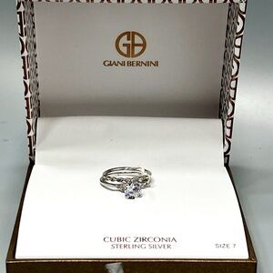 Sterling  Silver Cubic Zirconia Wedding Set Rings. Size 7